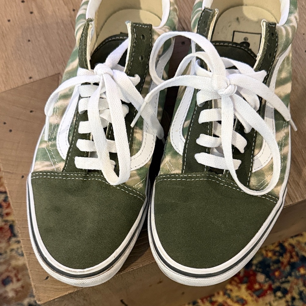 Vans Olive Green and White Athletic Shoes